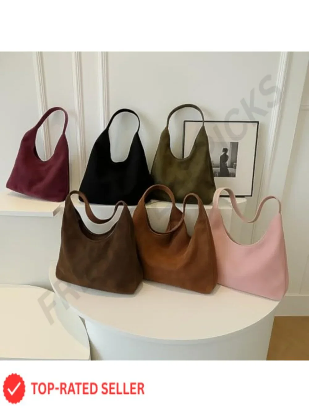Large Work Tote Bag for Women Boho Slouchy Faux Suede Handbag